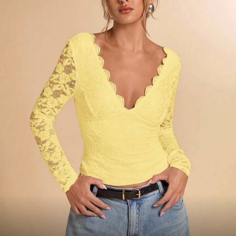 Boho Yellow Floral Lace Blouse - Picture 6 of 7